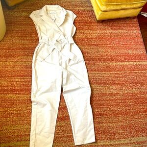 Jumpsuit. Belted/collared/cap sleeves